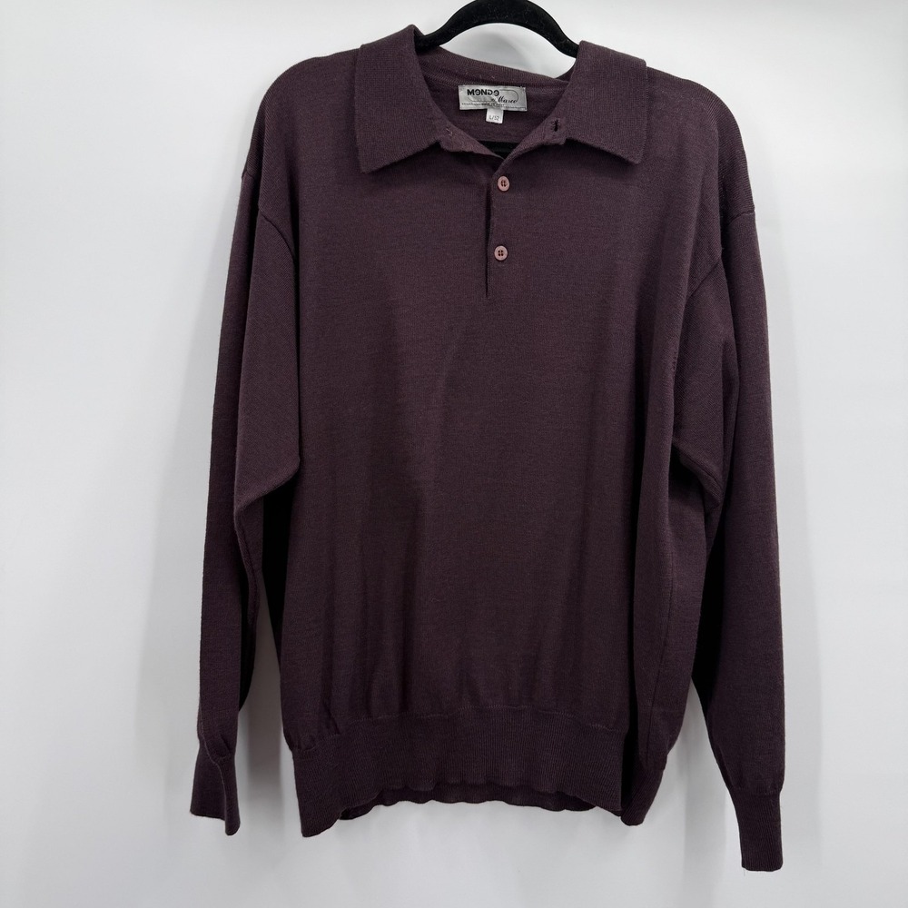 Mondo Di Marco Sweater Mens Large Purple Merino Wool Collared Pullover Italy‎